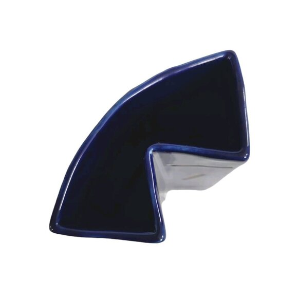 Vintage Stoneware Geometric Vase Retro MCM Rare HTF Cobalt Blue Glazed 6 5/8" - Picture 10 of 14